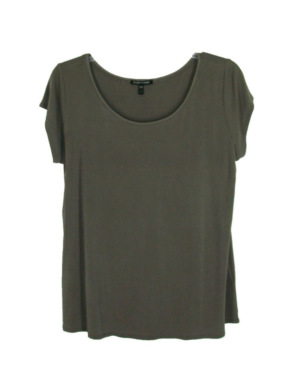 Eileen Fisher Silk Top L Scoop Neck Gray Cap Sleeve Minimalist
